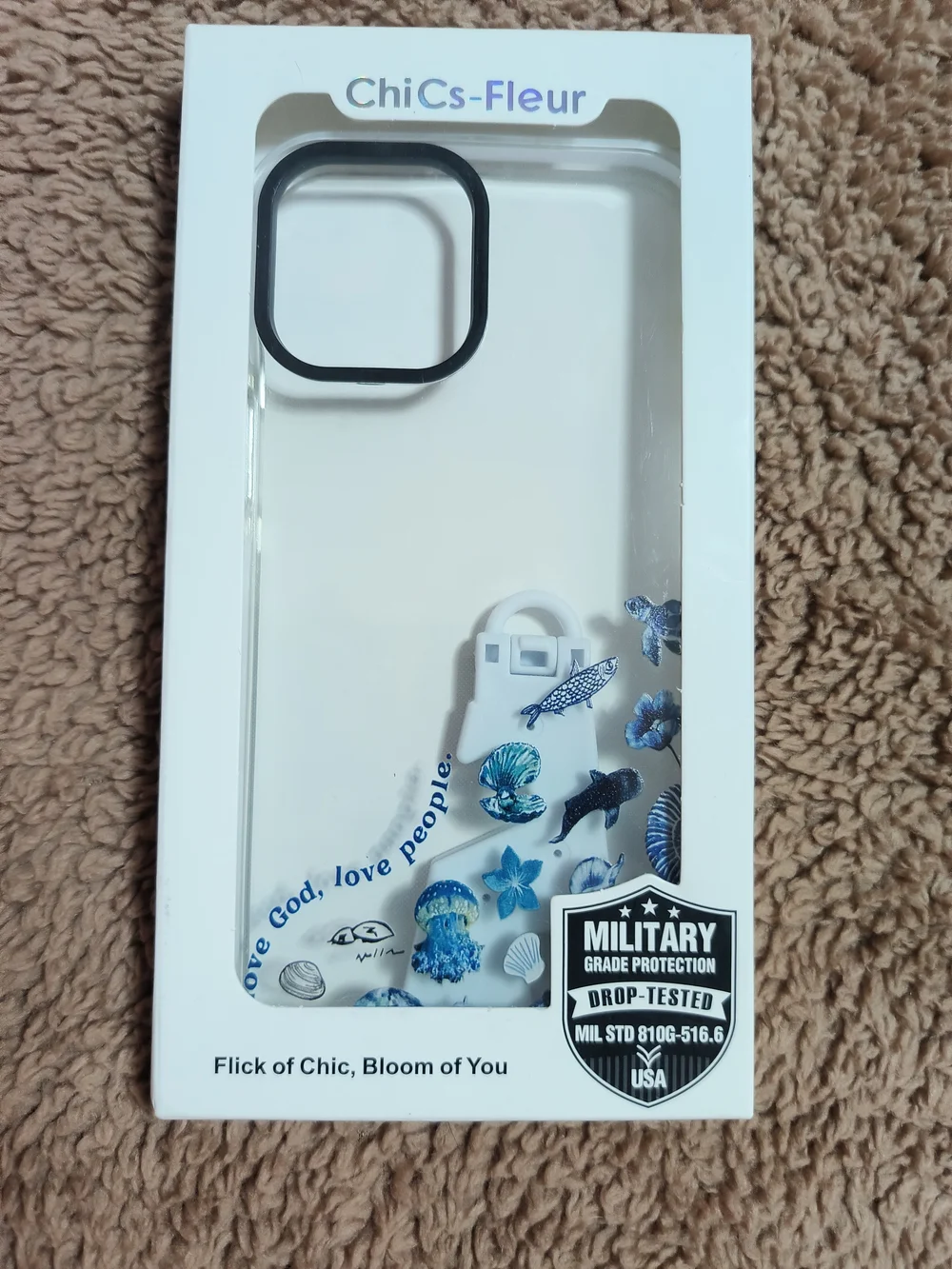 ChicsFleur Clear Floral iPhone 12 Pro Max Case with Blue Ocean Sea  Accents